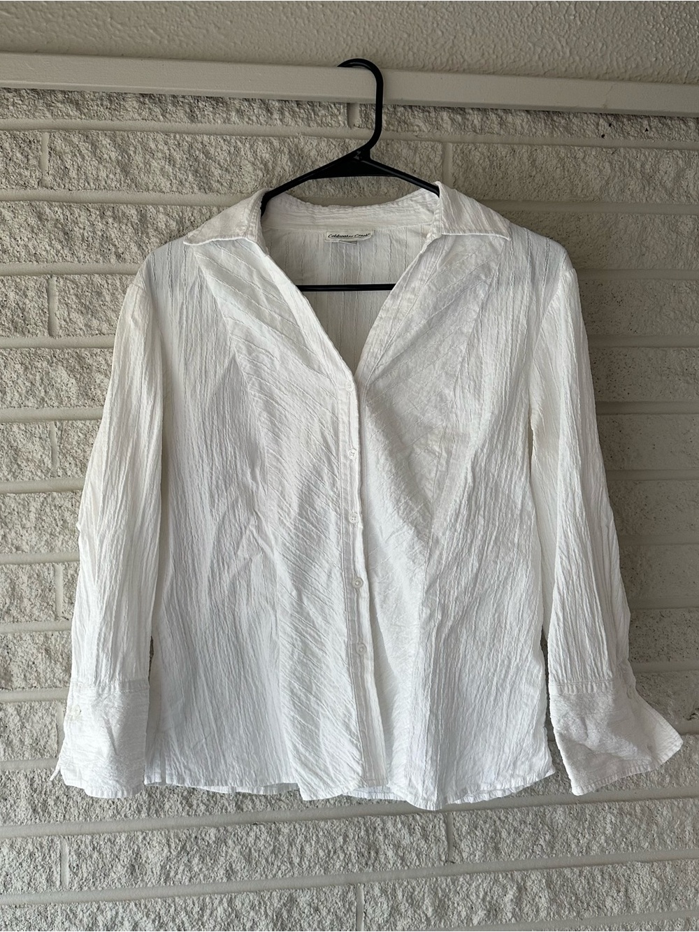 Coldwater Creek White Cotton Button Up Blouse with Collar
